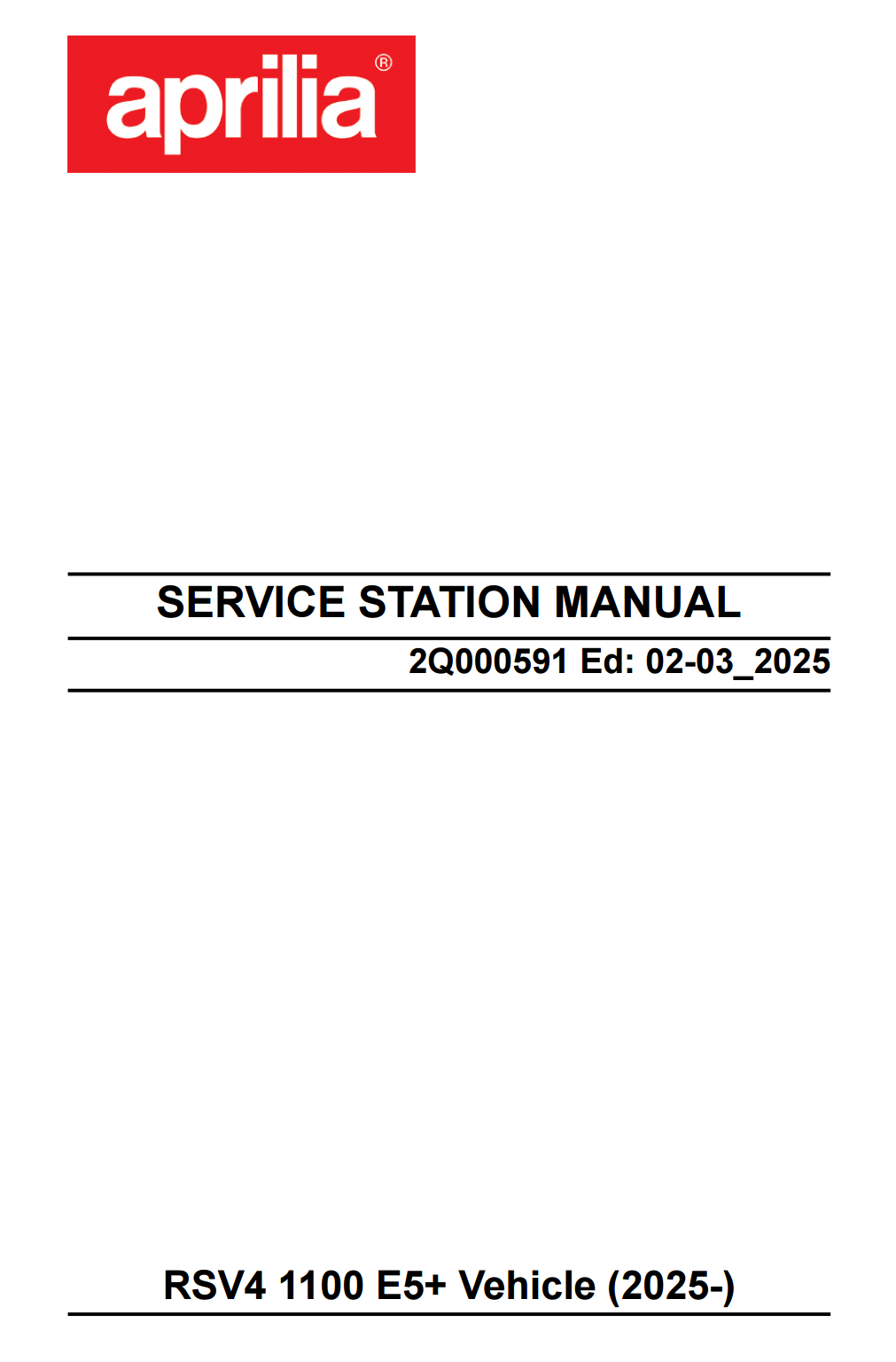 OEM Aprilia Vehicle Service Manual - 2026 RSV4 E5+