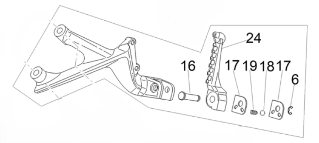 OEM Aprilia LH Passenger Footrest Assembly - Black