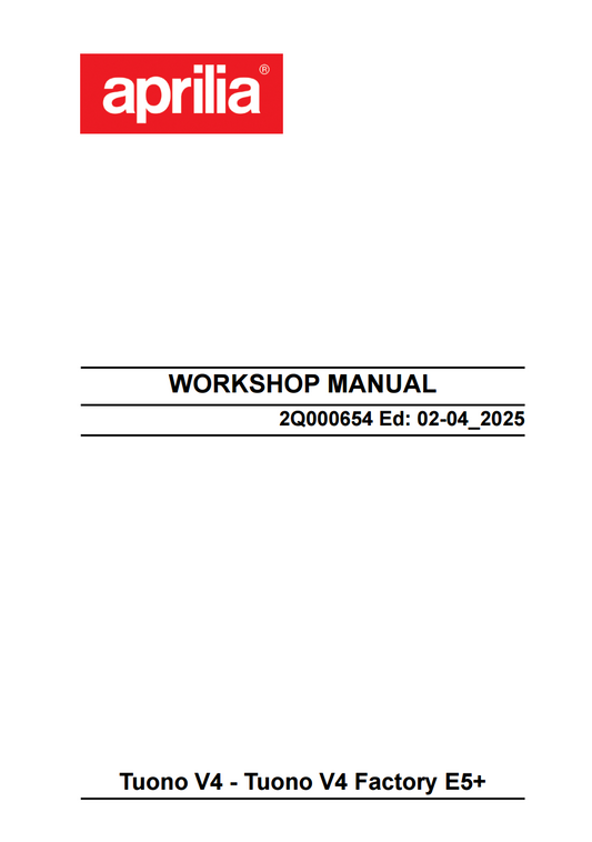 OEM Aprilia Vehicle Service Manual - 2026 Tuono V4 E5+